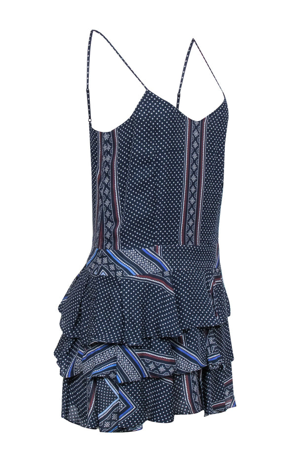 Current Boutique-Derek Lam - Navy & Burgundy Print Ruffle Tiered Mini Dress Sz M
