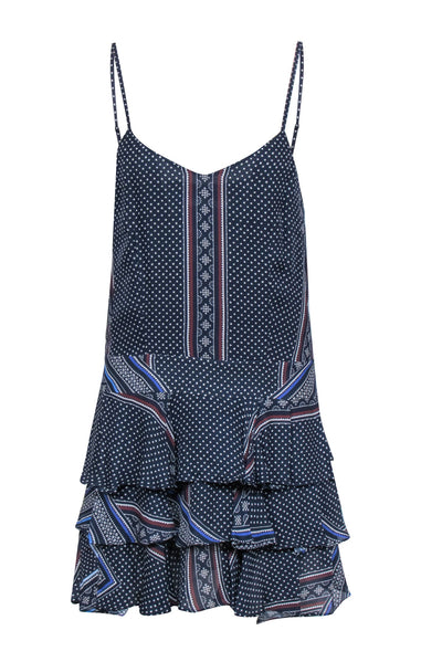Current Boutique-Derek Lam - Navy & Burgundy Print Ruffle Tiered Mini Dress Sz M