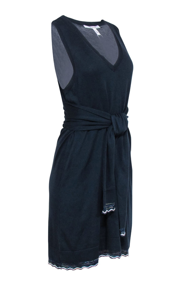 Current Boutique-Derek Lam - Navy Sleeveless Knit Waist Tie Dress Sz M