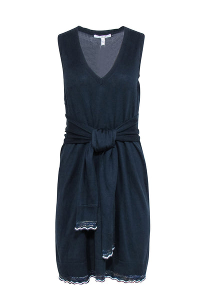 Current Boutique-Derek Lam - Navy Sleeveless Knit Waist Tie Dress Sz M