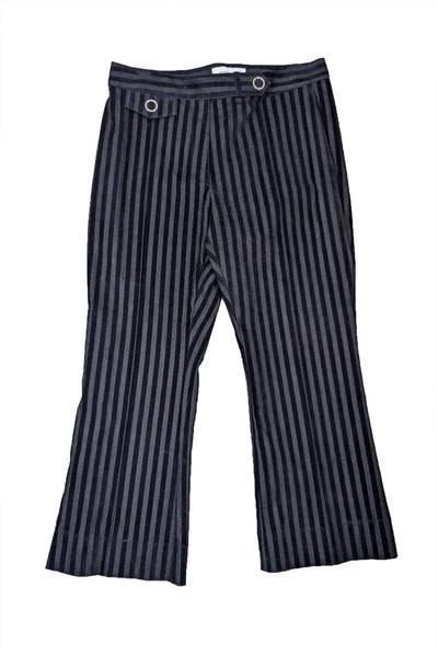 Current Boutique-Derek Lam - Navy Velvet & Cotton Striped Crop Flare Trousers Sz 12