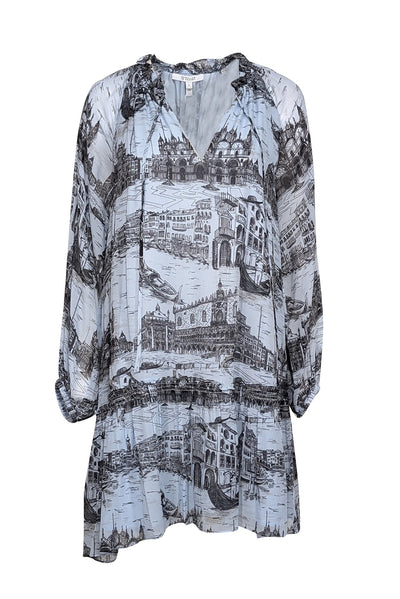 Current Boutique-Derek Lam - Pale Blue & Black Toile Print Chiffon Dress Sz 8