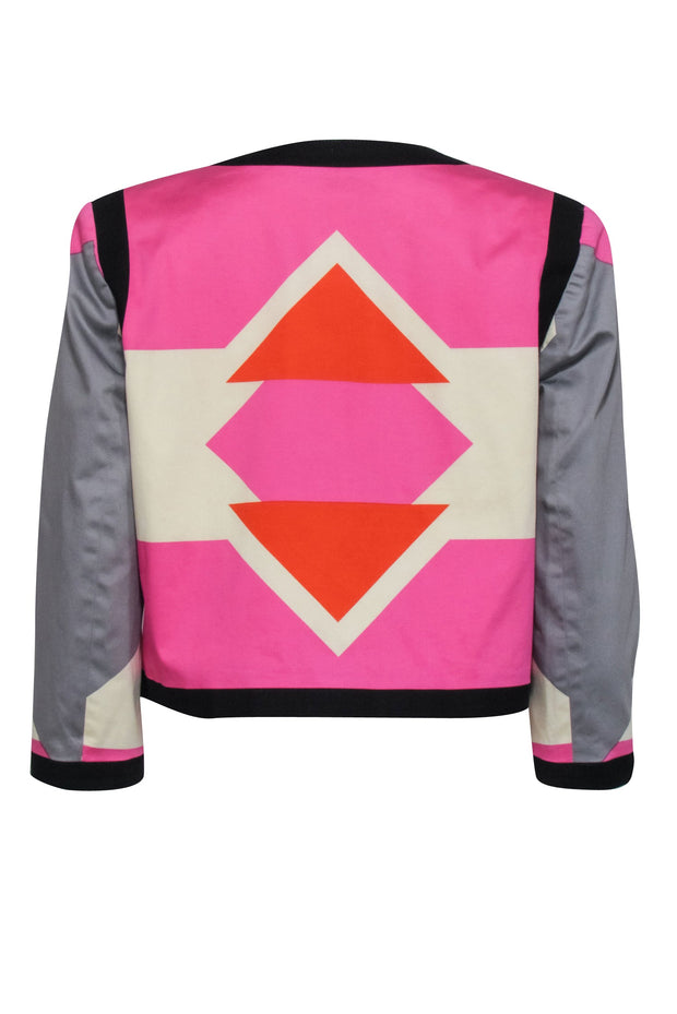 Current Boutique-Derek Lam - Pink & Orange Abstract Print Cropped Open Jacket Sz 6