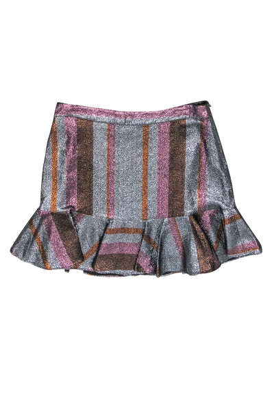 Current Boutique-Derek Lam - Silver, Orange, & Pink Stripe Metallic Skirt Sz 10