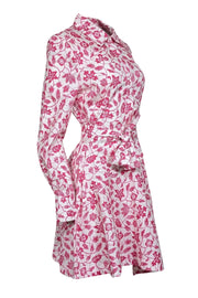 Current Boutique-Derek Lam - White, Magenta, & Pink Floral Print Poplin Belted Shirtdress Sz 8