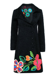 Current Boutique-Desigual - Black Trench Coat w/ Multi-Color Painted Flowers Sz 4