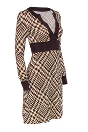 Current Boutique-Diane Von Furstenberg - Brown Plaid Silk Long Sleeve Dress Sz 4