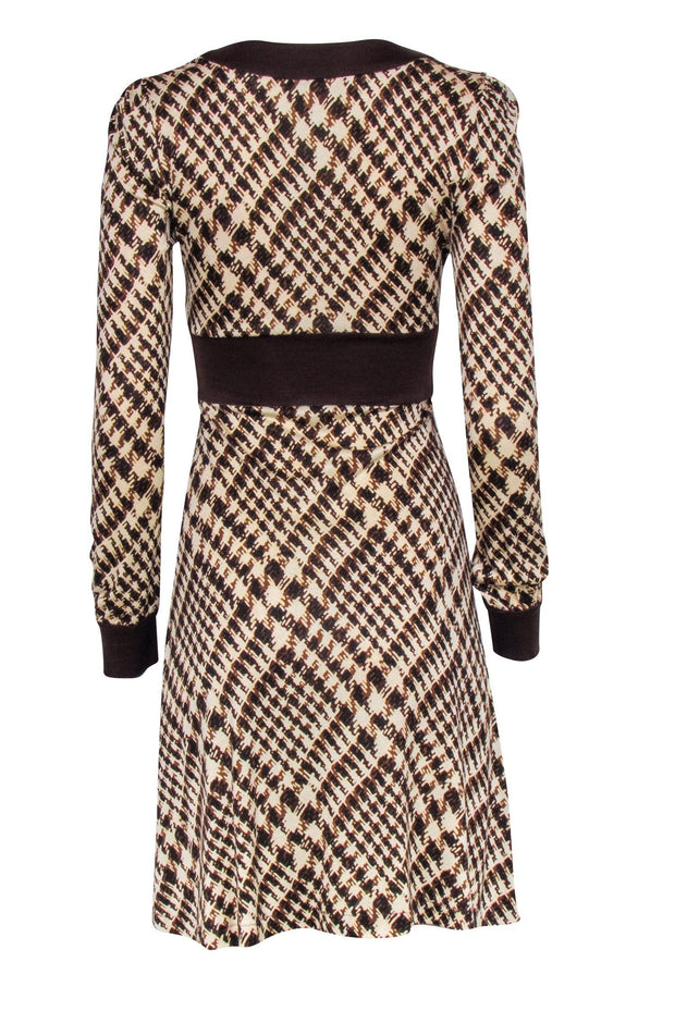 Current Boutique-Diane Von Furstenberg - Brown Plaid Silk Long Sleeve Dress Sz 4