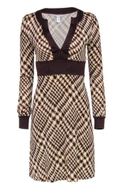 Current Boutique-Diane Von Furstenberg - Brown Plaid Silk Long Sleeve Dress Sz 4