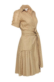 Current Boutique-Diane von Furstenberg - Beige Eyelet Short Sleeve Wrap Dress Sz 12