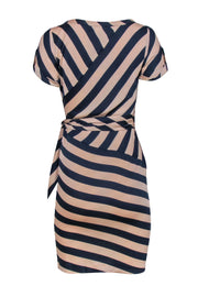 Current Boutique-Diane von Furstenberg - Beige & Navy Blue Stripe Dress w/ Side Ruche Sz 0