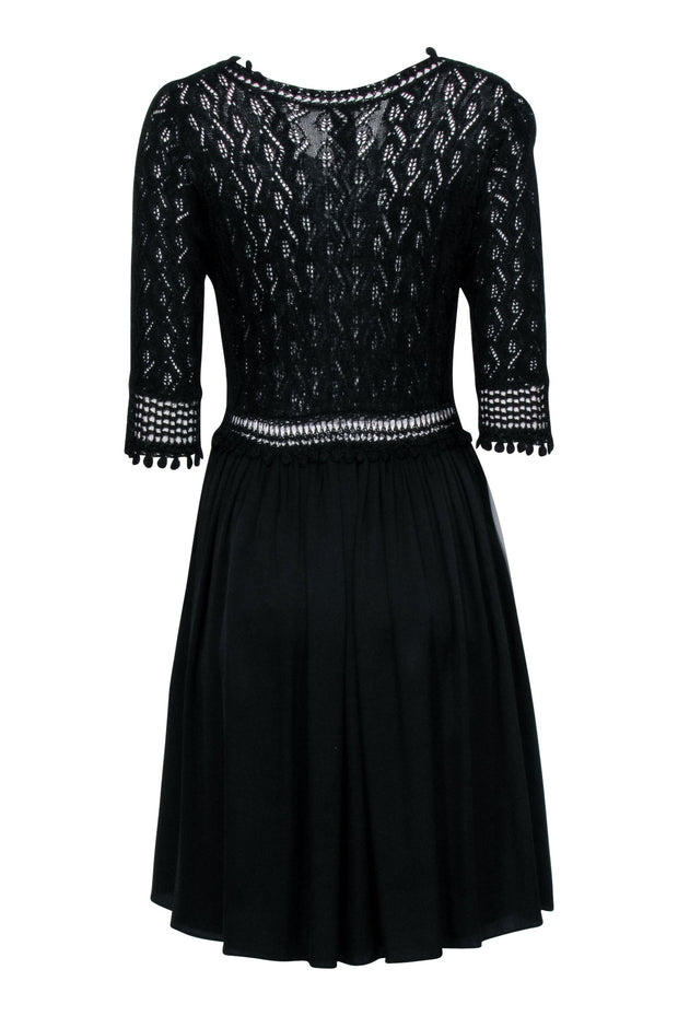 Current Boutique-Diane von Furstenberg - Black Crochet Dress w/ Pom Pom Trim Sz S