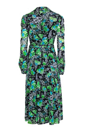 Current Boutique-Diane von Furstenberg - Black & Green Floral Long Sleeve Wrap Dress Sz M