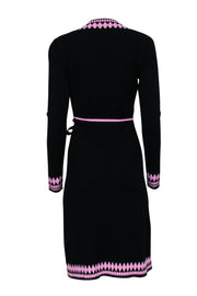 Current Boutique-Diane von Furstenberg - Black Knit Wrap Dress w/ Pink Instarsia Trim Sz S