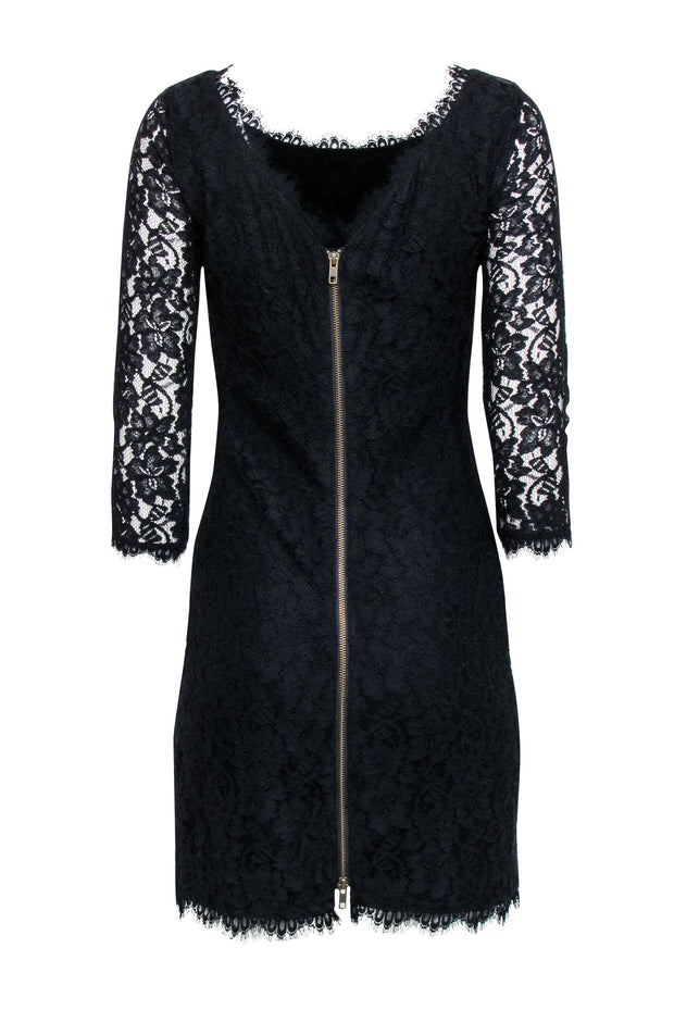 Current Boutique-Diane von Furstenberg - Black Lace Crop Sleeve Dress Sz 6