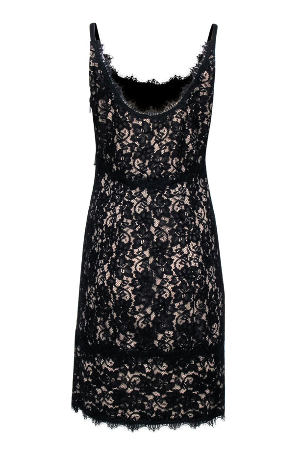 Current Boutique-Diane von Furstenberg - Black Lace w/ Beige Lining Sleeves Dress Sz 10