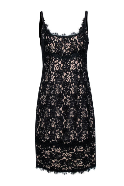 Current Boutique-Diane von Furstenberg - Black Lace w/ Beige Lining Sleeves Dress Sz 10