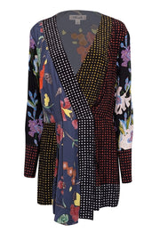 Current Boutique-Diane von Furstenberg - Black & Multicolor Mixed Print Silk Long Sleeve Dress Sz S