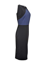 Current Boutique-Diane von Furstenberg - Black & Navy Wool Blend Sleeveless Sheath Dress Sz 10