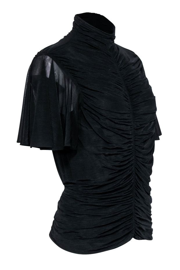 Current Boutique-Diane von Furstenberg - Black Ruched Short Sleeve Sz L