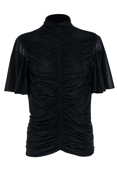 Current Boutique-Diane von Furstenberg - Black Ruched Short Sleeve Sz L