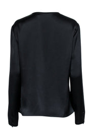 Current Boutique-Diane von Furstenberg - Black Satin Draped V-Neckline Blouse Sz L