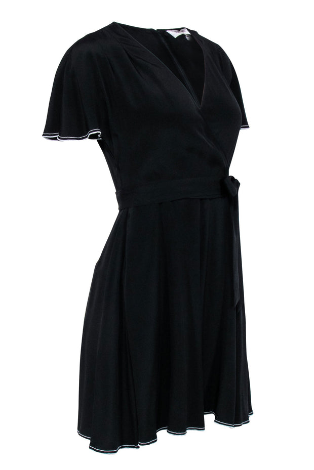 Current Boutique-Diane von Furstenberg - Black Surplice Romper w/ Flutter Sort Sleeves Sz 2