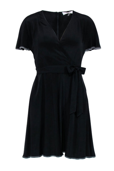 Current Boutique-Diane von Furstenberg - Black Surplice Romper w/ Flutter Sort Sleeves Sz 2
