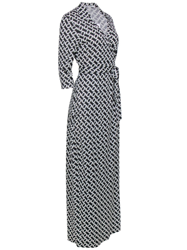 Current Boutique-Diane von Furstenberg - Black & White Chain Link Wrap Dress Sz 10