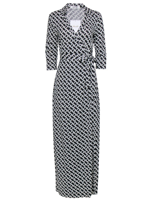 Current Boutique-Diane von Furstenberg - Black & White Chain Link Wrap Dress Sz 10