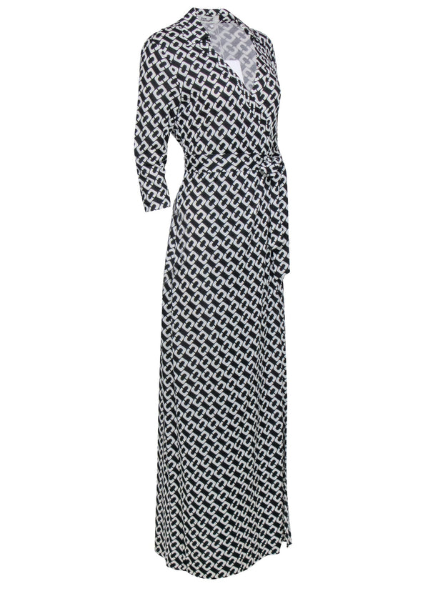Current Boutique-Diane von Furstenberg - Black & White Chain Link Wrap Dress Sz 8