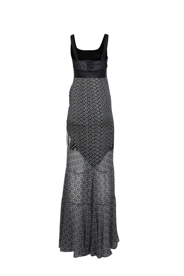 Current Boutique-Diane von Furstenberg - Black & White Print Silk Dress w/ Leather Accents Sz 4