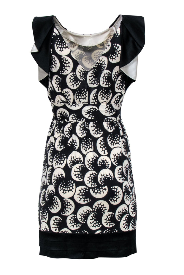 Current Boutique-Diane von Furstenberg - Black & White Printed Shift Dress w/ Flutter Sleeves Sz 2