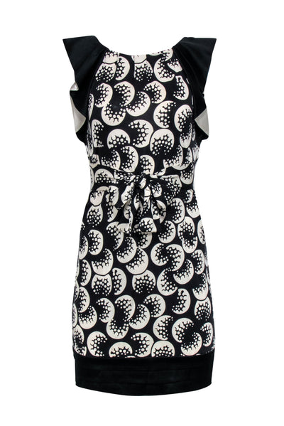 Current Boutique-Diane von Furstenberg - Black & White Printed Shift Dress w/ Flutter Sleeves Sz 2