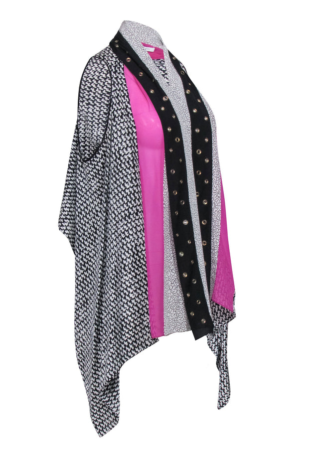 Current Boutique-Diane von Furstenberg - Black & White Printed Vest Top W/ Sheer Pink Panel OS
