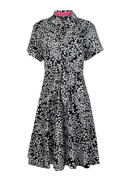 Current Boutique-Diane von Furstenberg - Black & White Short Sleeve Collared Midi Dress Sz 6