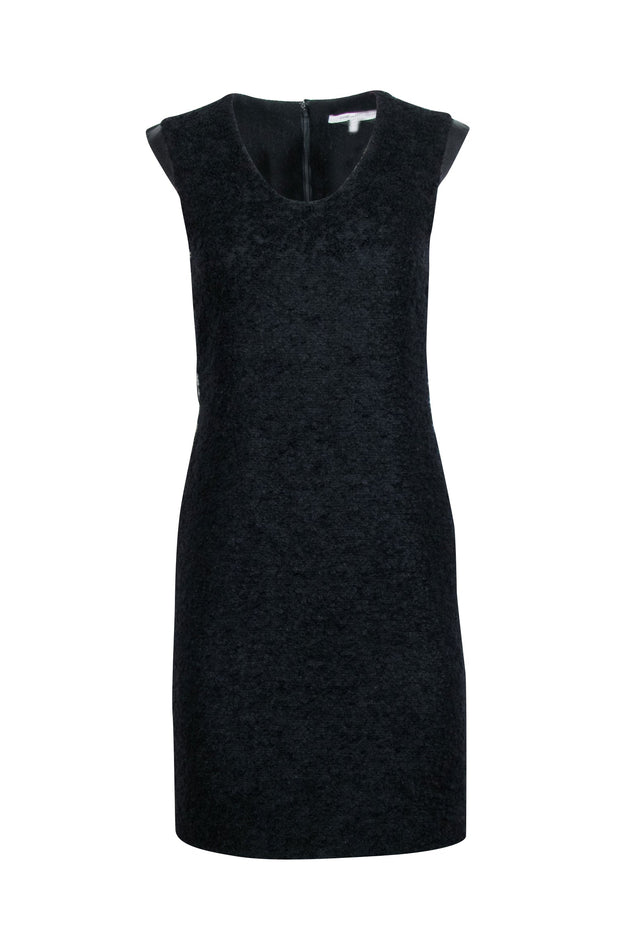 Current Boutique-Diane von Furstenberg - Black Wool Blend Sheath Dress w/ Leather Trim Sz 4