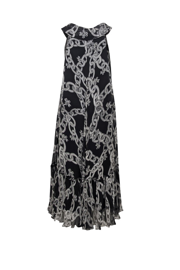 Current Boutique-Diane von Furstenberg - Black w/ Grey Chain Print Sleeveless Maxi Dress Sz 0