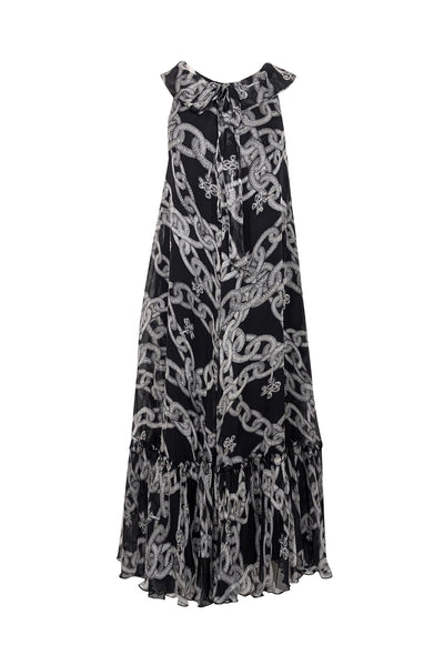 Current Boutique-Diane von Furstenberg - Black w/ Grey Chain Print Sleeveless Maxi Dress Sz 0