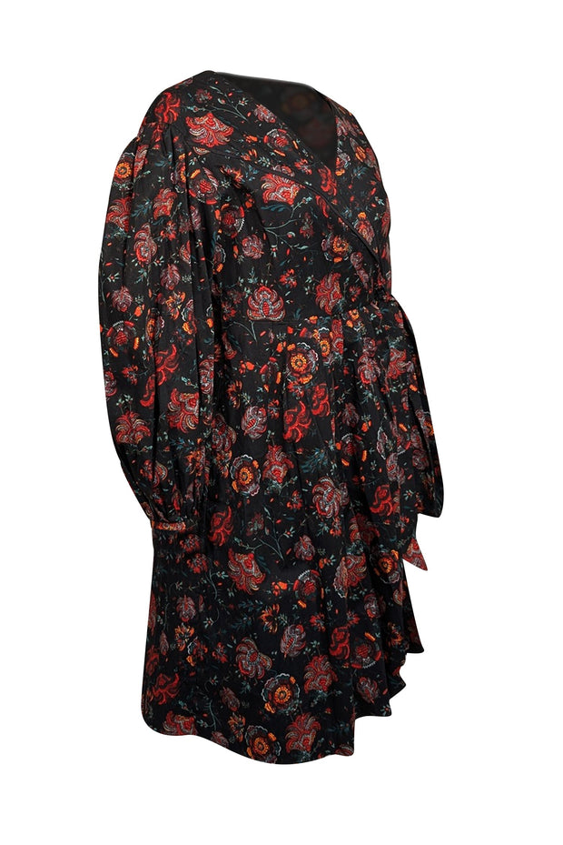 Current Boutique-Diane von Furstenberg - Black w/ Red Floral Print Poplin Wrap Dress Sz 8