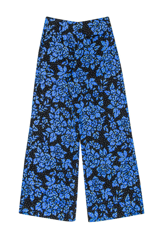 Current Boutique-Diane von Furstenberg - Black w/ Yellow & White Dotted Floral Print Pants Sz 2