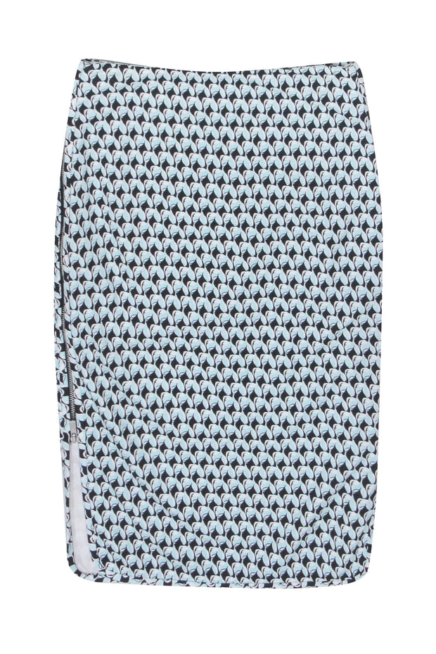 Current Boutique-Diane von Furstenberg - Blue & Black Geometric Print Side Zip "Noemi" Skirt Sz 4