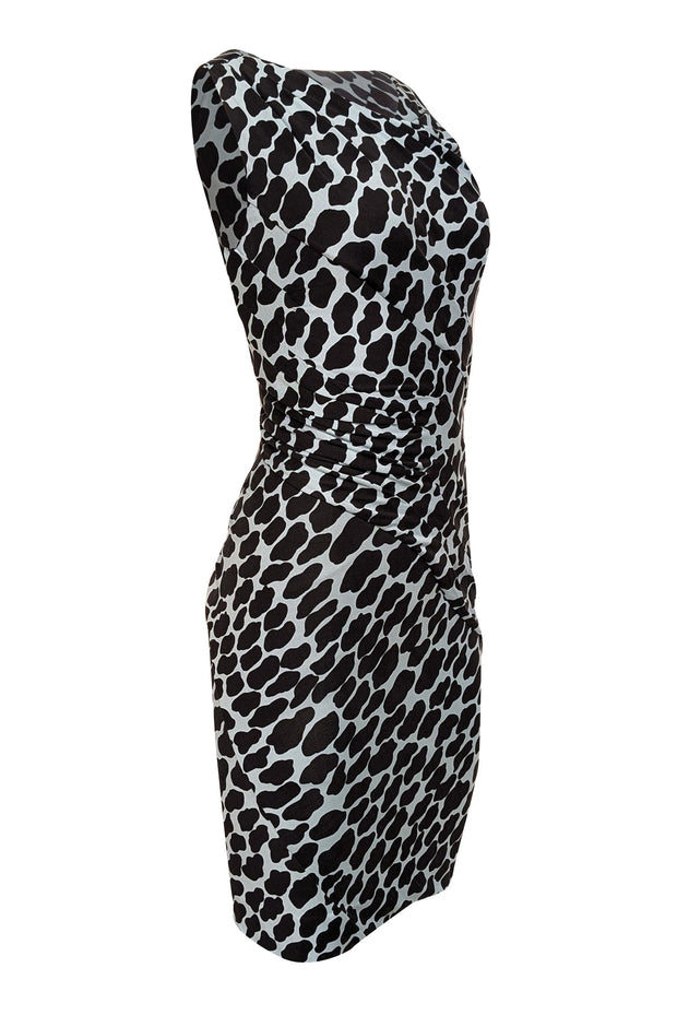 Current Boutique-Diane von Furstenberg - Blue & Black Spotted Print Midi Ruched Dress Sz 0