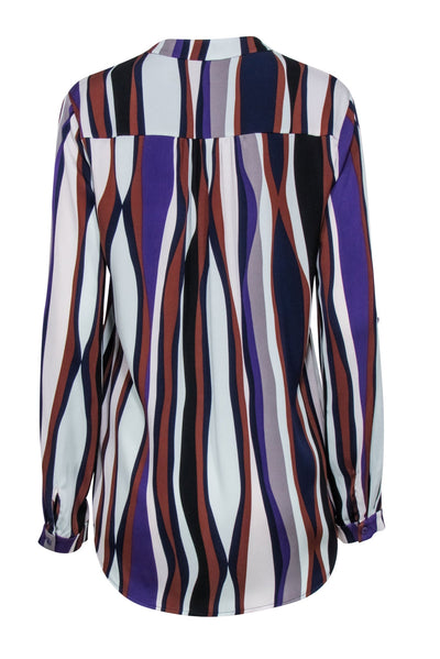 Current Boutique-Diane von Furstenberg - Blue & Brown Multicolor Striped Silk Blend Blouse Sz 10