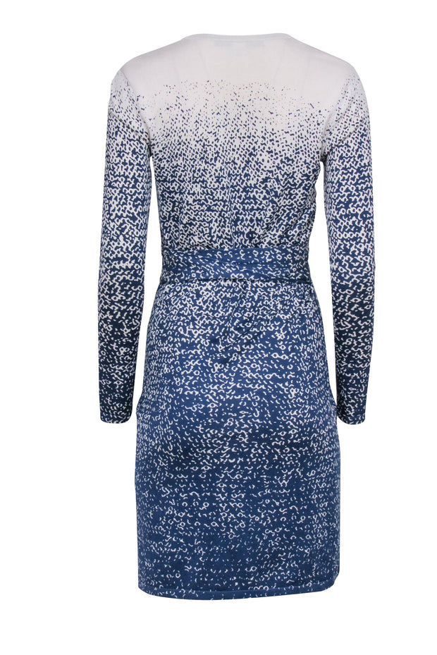 Current Boutique-Diane von Furstenberg - Blue & Cream Gradient Printed Knit Wrap Dress Sz P