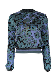 Current Boutique-Diane von Furstenberg - Blue & Green Print Knit Sweater Sz S