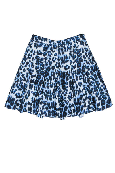 Current Boutique-Diane von Furstenberg - Blue Leopard Print Pleated Mini Skirt Sz 6