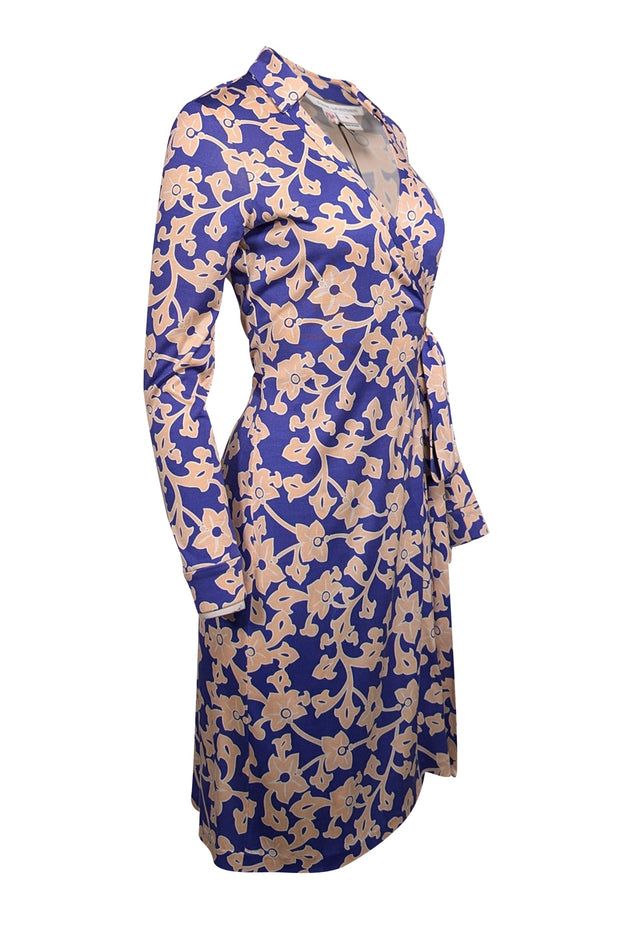 Current Boutique-Diane von Furstenberg - Blue & Light Pink Floral Paisley Print Silk Wrap Dress Sz 10