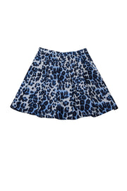 Current Boutique-Diane von Furstenberg - Blue & Off-White Leopard Print Pleated Silk Blend Skirt Sz 6