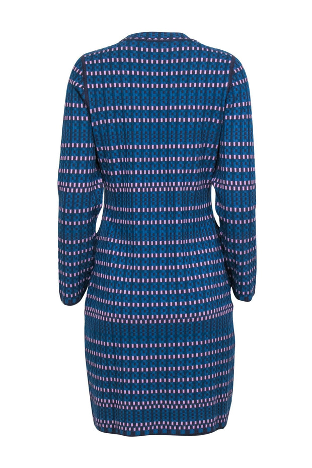 Current Boutique-Diane von Furstenberg - Blue & Purple Knit Long Sleeve Sheath Dress Sz L